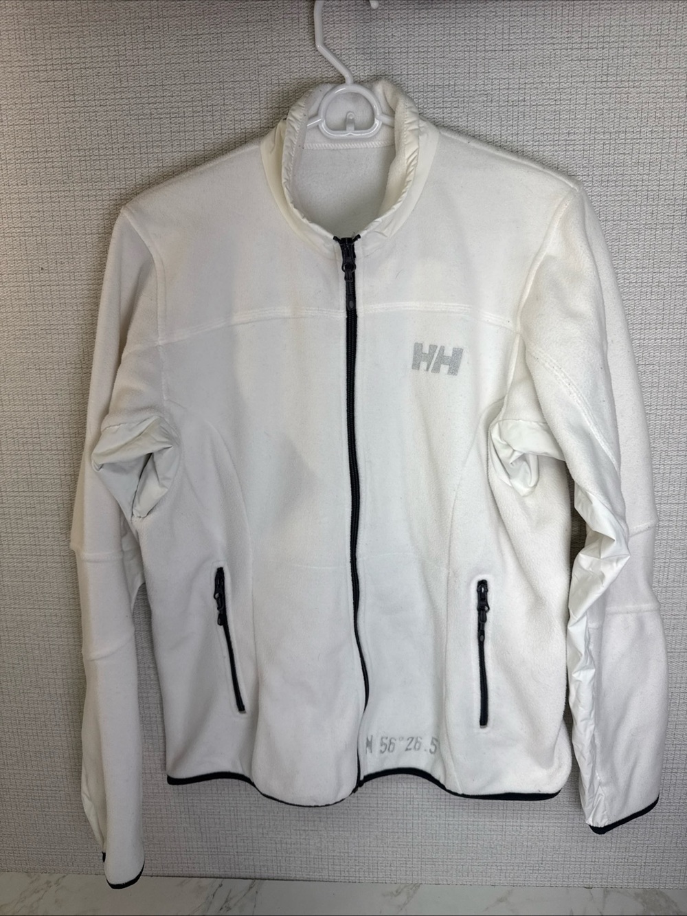 Helly Hansen Fleece Jacket Large White Full Zip Black Trim Silver N 56' 26.5'